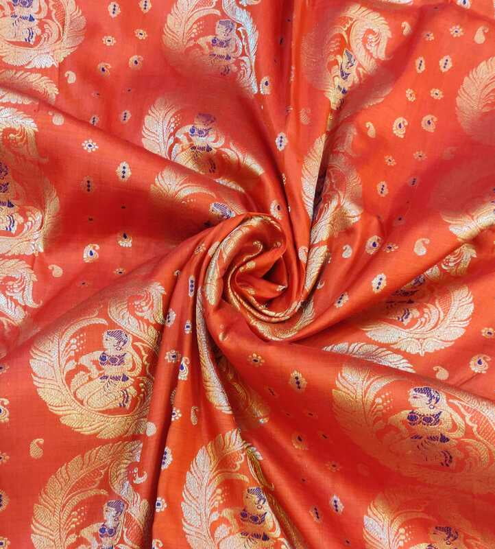 Orange color pure katan all over work swarnachari