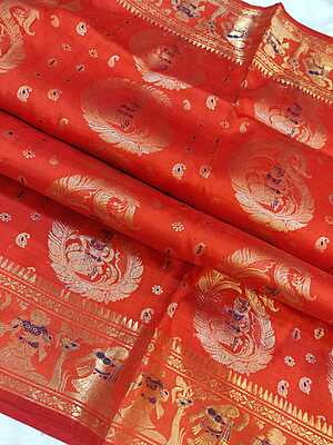 Orange color pure katan all over work swarnachari