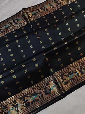 Black 2000 buta figur motif on the border and pallu pure Mulberry silk Swarnachari saree