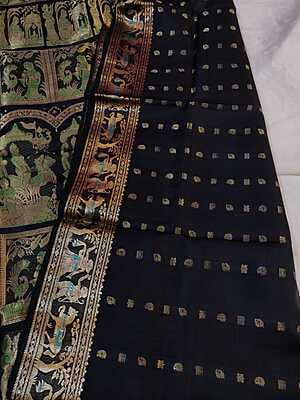 Black 2000 buta figur motif on the border and pallu pure Mulberry silk Swarnachari saree