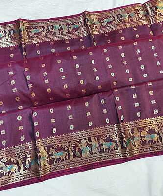 wine color 2000 buta with figure motif on the border and pallu  Swarnachari saree on Mulberry silk