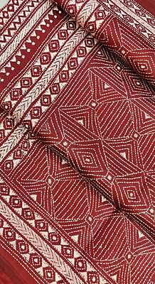 Dark Maroon hand kantha stitch on pure mulberry silk