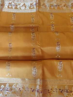 mustard Light yellow color figure motif pure mulberry silk swarnachari