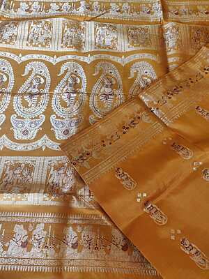 mustard Light yellow color figure motif pure mulberry silk swarnachari
