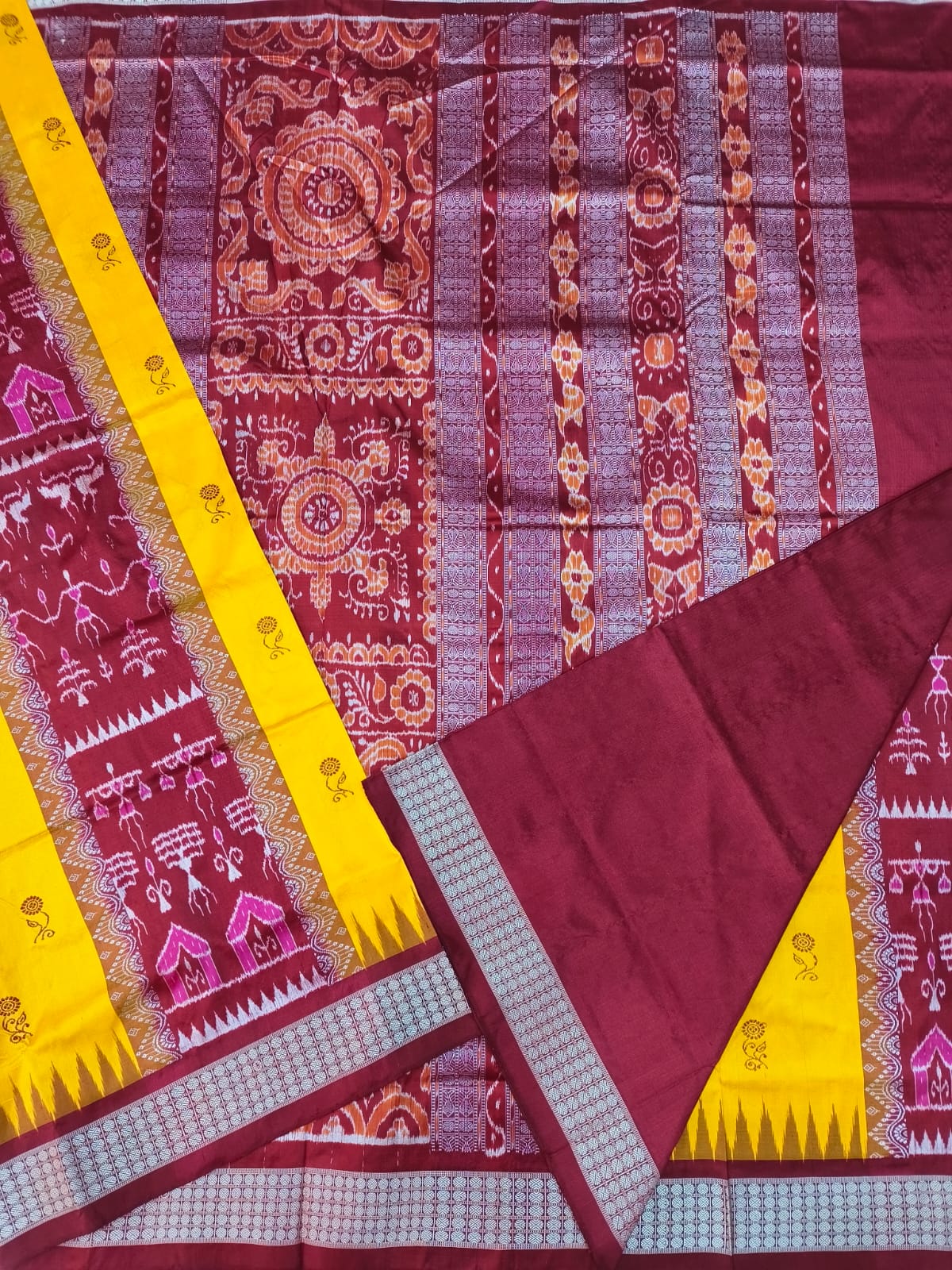 YELLOW PERE PERE BOMKAI SILK SAREE