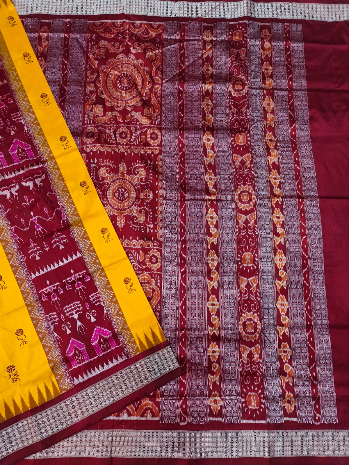 YELLOW PERE PERE BOMKAI SILK SAREE