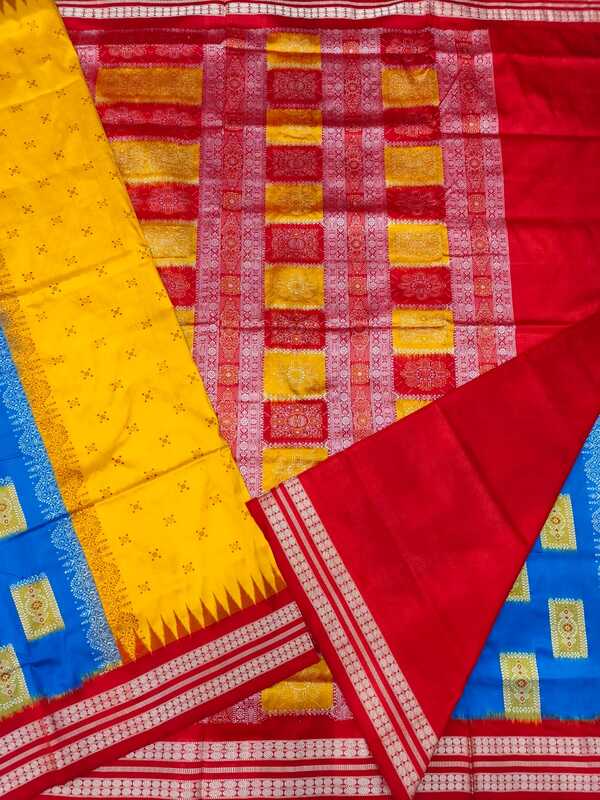 YELLOW TBLUE BOMKAI SILK SAREE