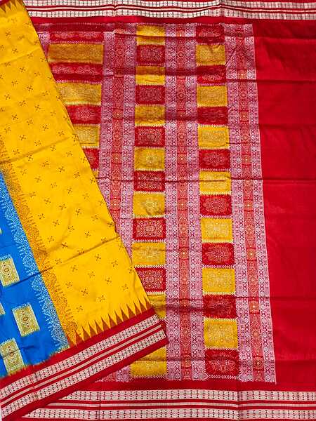 YELLOW TBLUE BOMKAI SILK SAREE