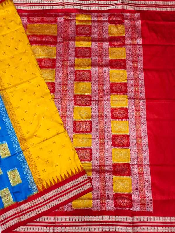 YELLOW TBLUE BOMKAI SILK SAREE