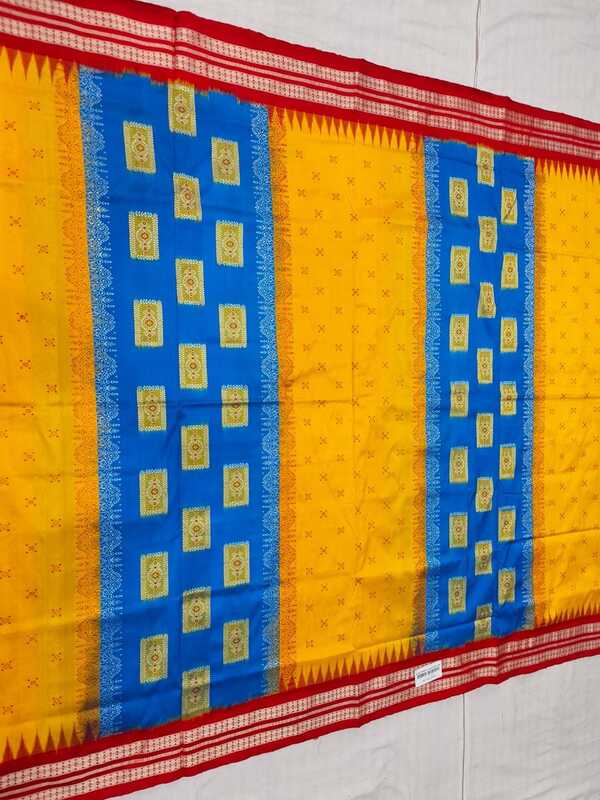 YELLOW TBLUE BOMKAI SILK SAREE