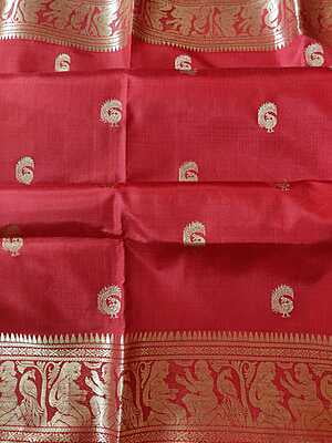 Vermillion Red color pure mulberry silk swarnachari saree