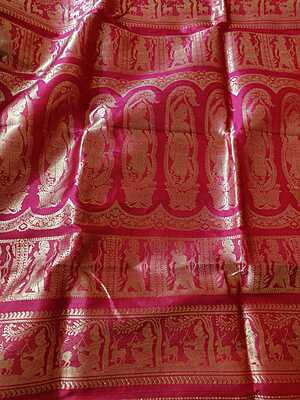 Red rani pink dual tone pure mulberry silk swarnachari saree