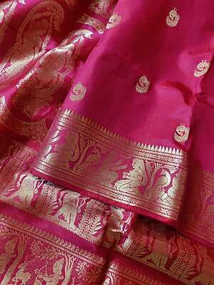 Red rani pink dual tone pure mulberry silk swarnachari saree