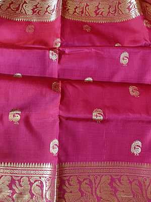 Red rani pink dual tone pure mulberry silk swarnachari saree