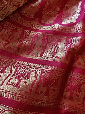 Red rani pink dual tone pure mulberry silk swarnachari saree