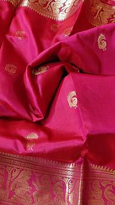 Red rani pink dual tone pure mulberry silk swarnachari saree