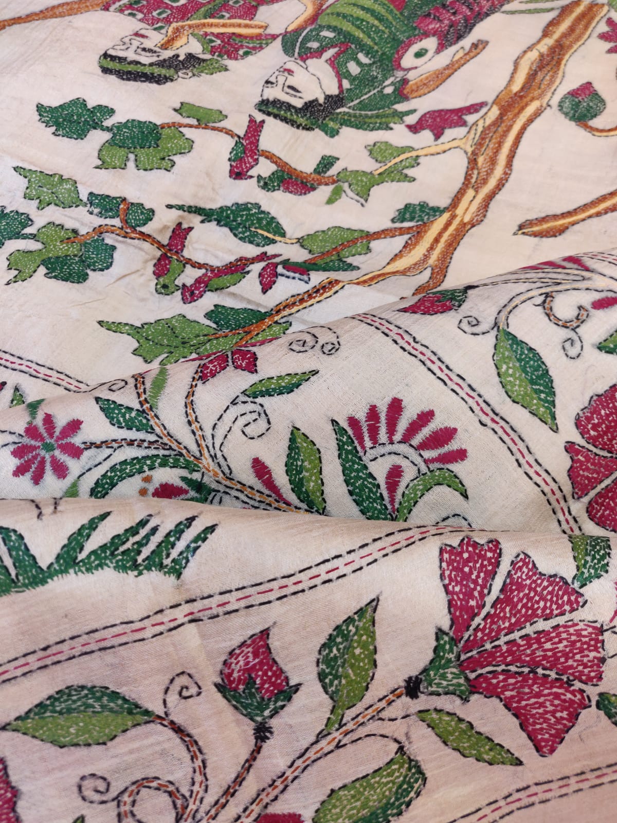 Tassar hand kantha stitch saree