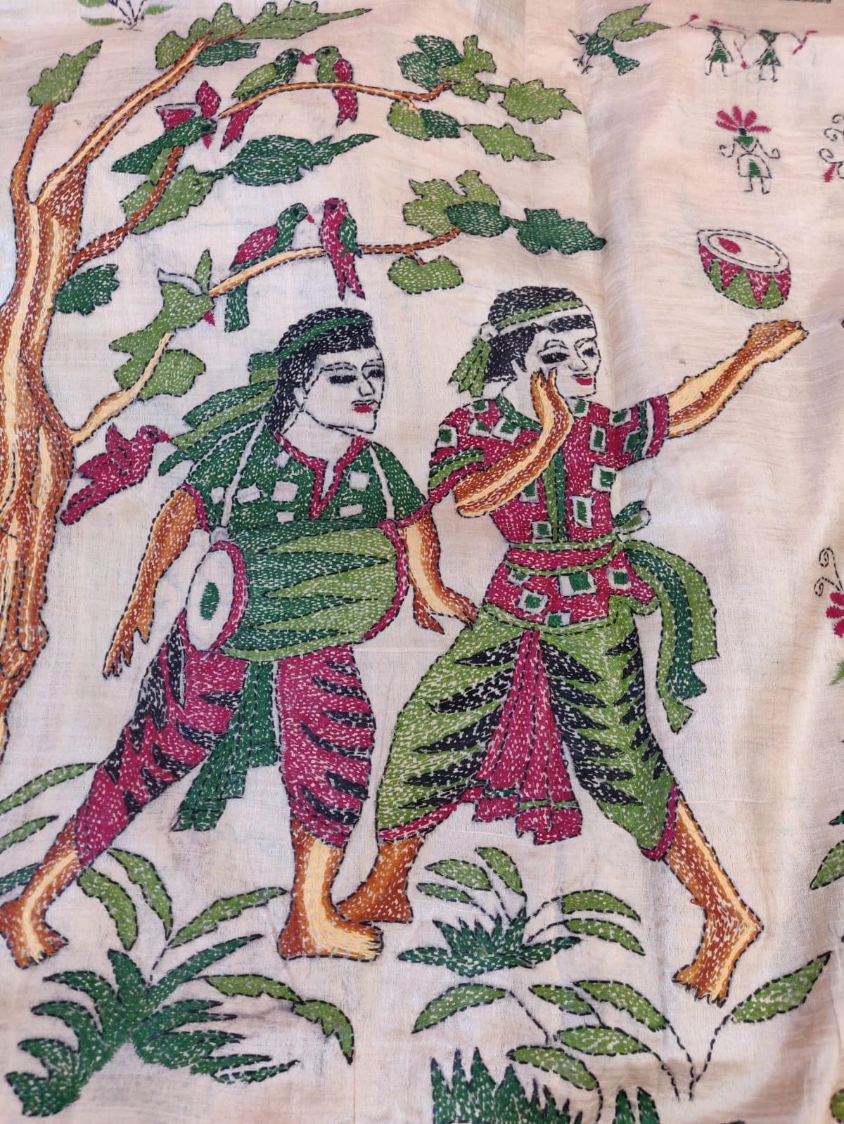 Tassar hand kantha stitch saree