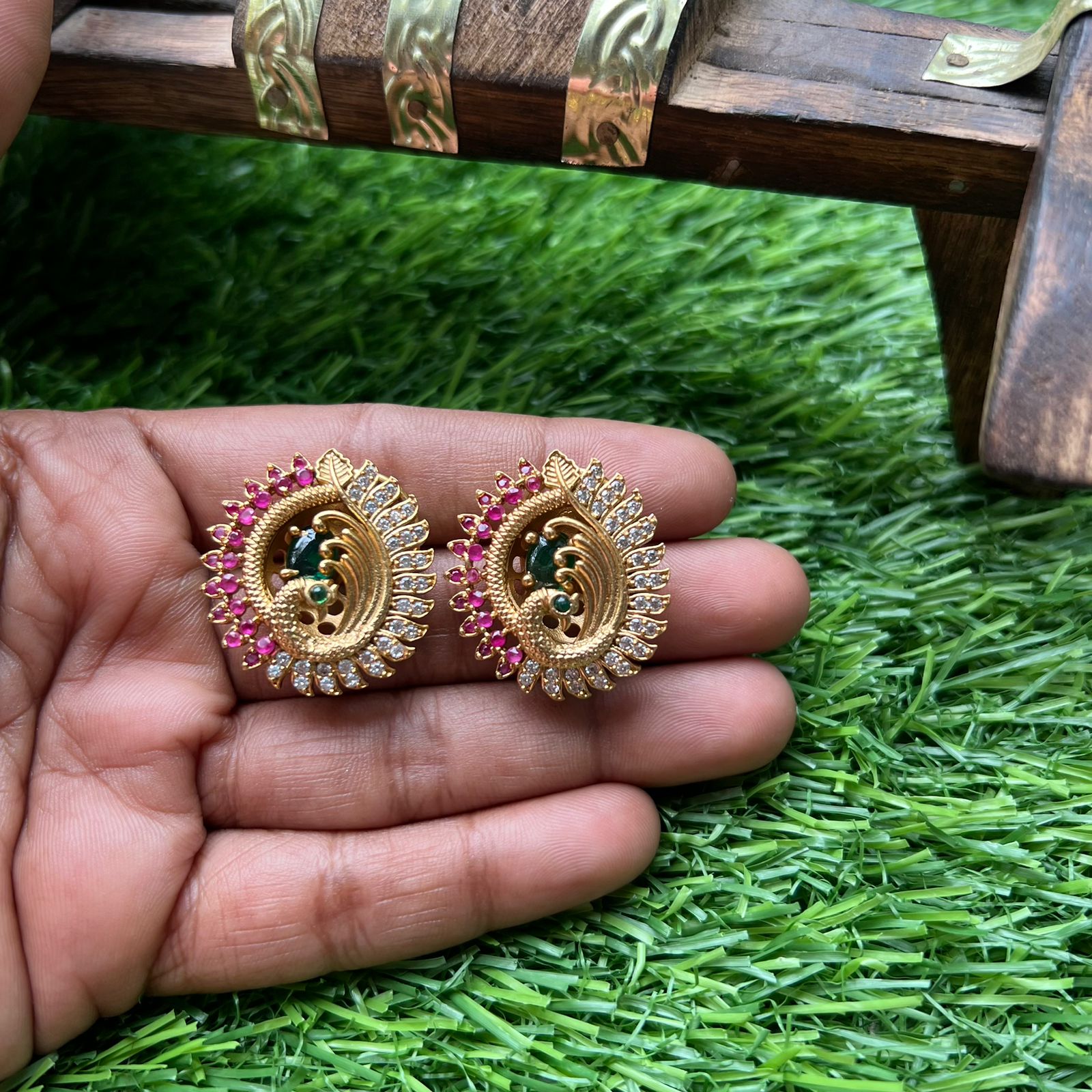 Antique Peacock with Stone Stud