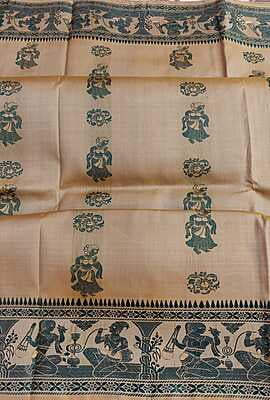 Figure motif sandlwood color meena work pure Mulberry silk Baluchari