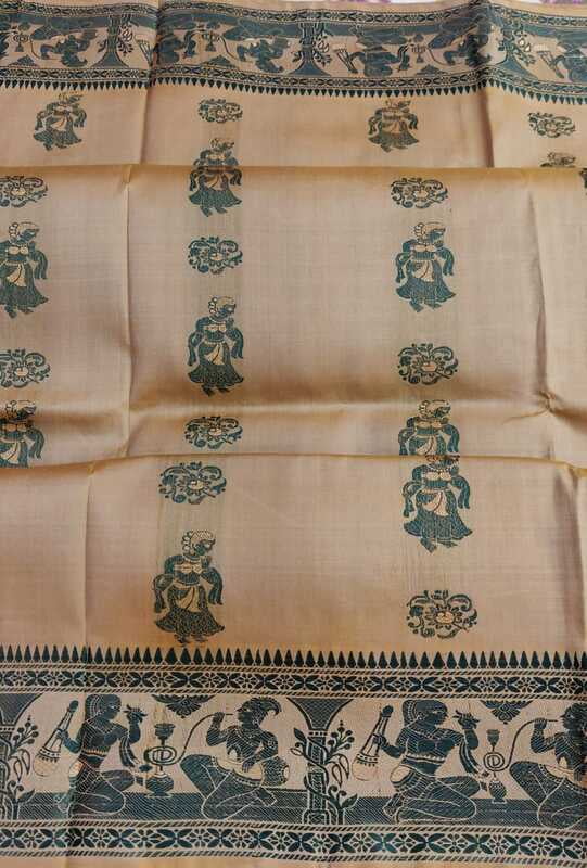 Figure motif sandlwood color meena work pure Mulberry silk Baluchari