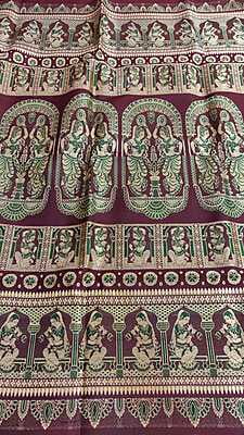 Dark onion pink color figure motif with light green meena  on pure Mulberry silk