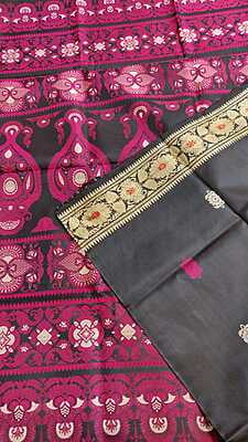 Black Baluchari with rani pink, white and red meena on pure mulberry silk