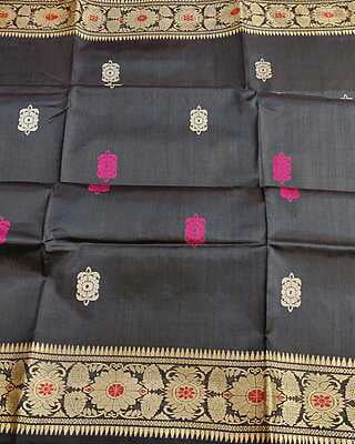 Black Baluchari with rani pink, white and red meena on pure mulberry silk