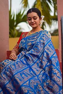 All over work Swarnachari saree Sky blue color pure Mulberry silk