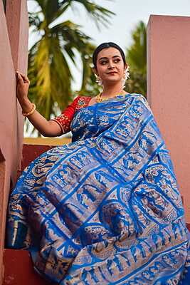 All over work Swarnachari saree Sky blue color pure Mulberry silk