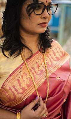 Onion pink color mulberry silk Baluchari saree Onion pink color mulberry silk Baluchari saree