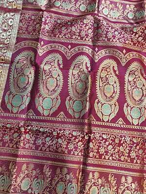 No Figure motif 2000 buta Magenta color pure Mulerry silk Swarnachari