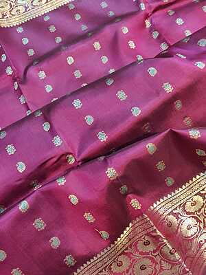 No Figure motif 2000 buta Magenta color pure Mulerry silk Swarnachari