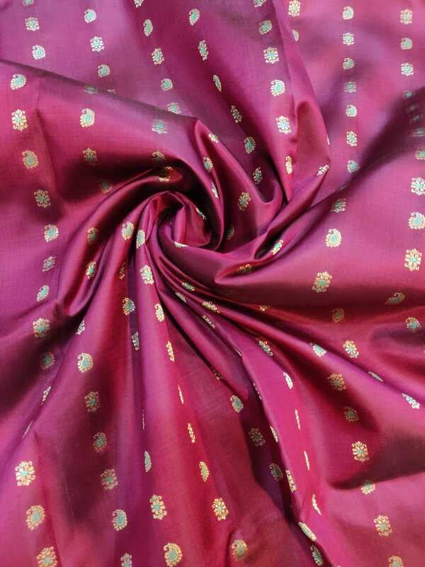No Figure motif 2000 buta Magenta color pure Mulerry silk Swarnachari
