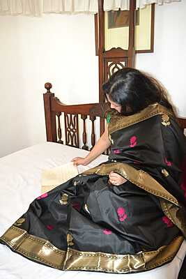 Black rose swarnachari on pure Mulberry silk