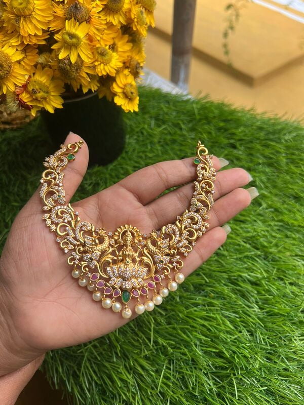 Gold Finish White Bead with Neckpiece