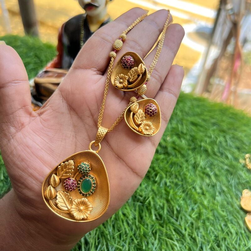 Triangle Shape Floral Design Pendant