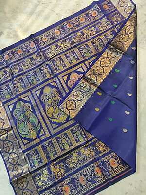 Carbon Blue Revival Swarnachari saree on pure Mulberry silk