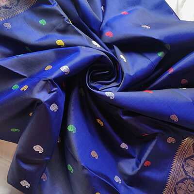 Carbon Blue Revival Swarnachari saree on pure Mulberry silk