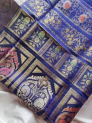 Carbon Blue Revival Swarnachari saree on pure Mulberry silk