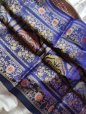 Carbon Blue Revival Swarnachari saree on pure Mulberry silk