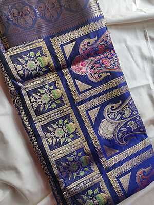 Carbon Blue Revival Swarnachari saree on pure Mulberry silk
