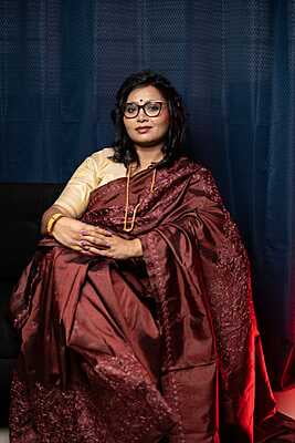 Chocolate color hand  Kashmiri aari stitch on pure Mulberry silk