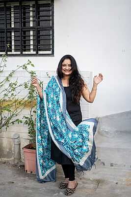 Aqua blue pure Mulberry silk dupatta