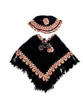 Handknitted woolen black poncho with cap having a multicolored border for kids between 6 months and 1 year || winterwear || beautiful design and excellent finish and amazing crotchet work