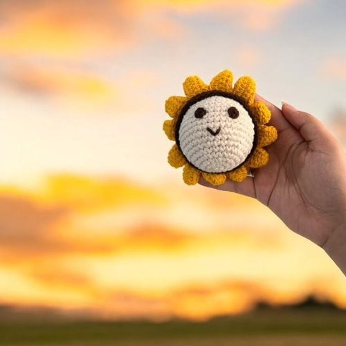 Crochet Sunflower Rattle Ball