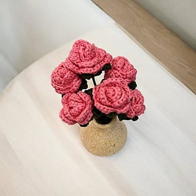 Crochet Small Pink Rose Flower