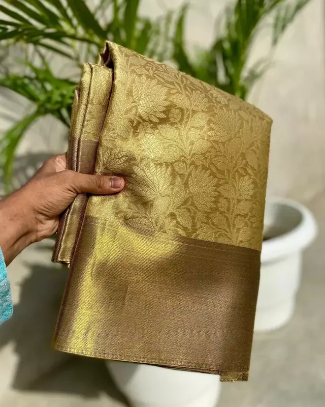 Nita Ambani Inspired Tissue Silk Saree - Gold | Nandy's Boutique, Vellore
