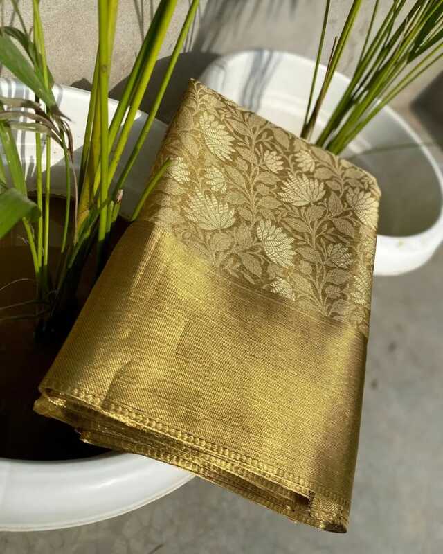 Nita Ambani Inspired Tissue Silk Saree - Gold | Nandy's Boutique, Vellore