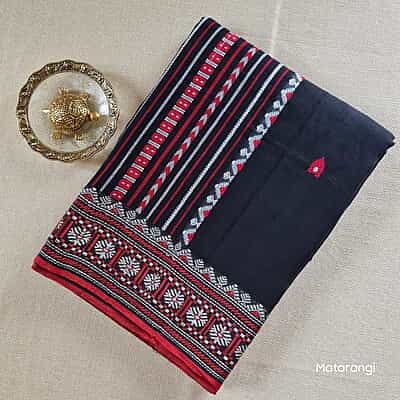 Black Premium Handwoven Khadi Cotton Jamdani Saree